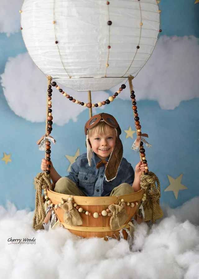 Kate Blue Cotton Candy Cloud with Stars Backdrop Designed By Rose Abbas