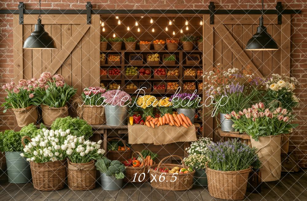 Kate Flower Market Vegetables Baskets Wooden Doors Backdrop Designed by Emetselch