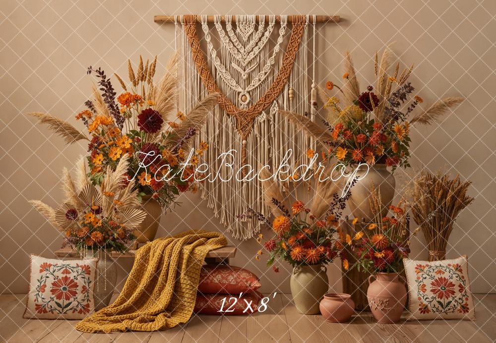 Kate Bohemian Macrame Floral Fleece Backdrop Designed by Emetselch