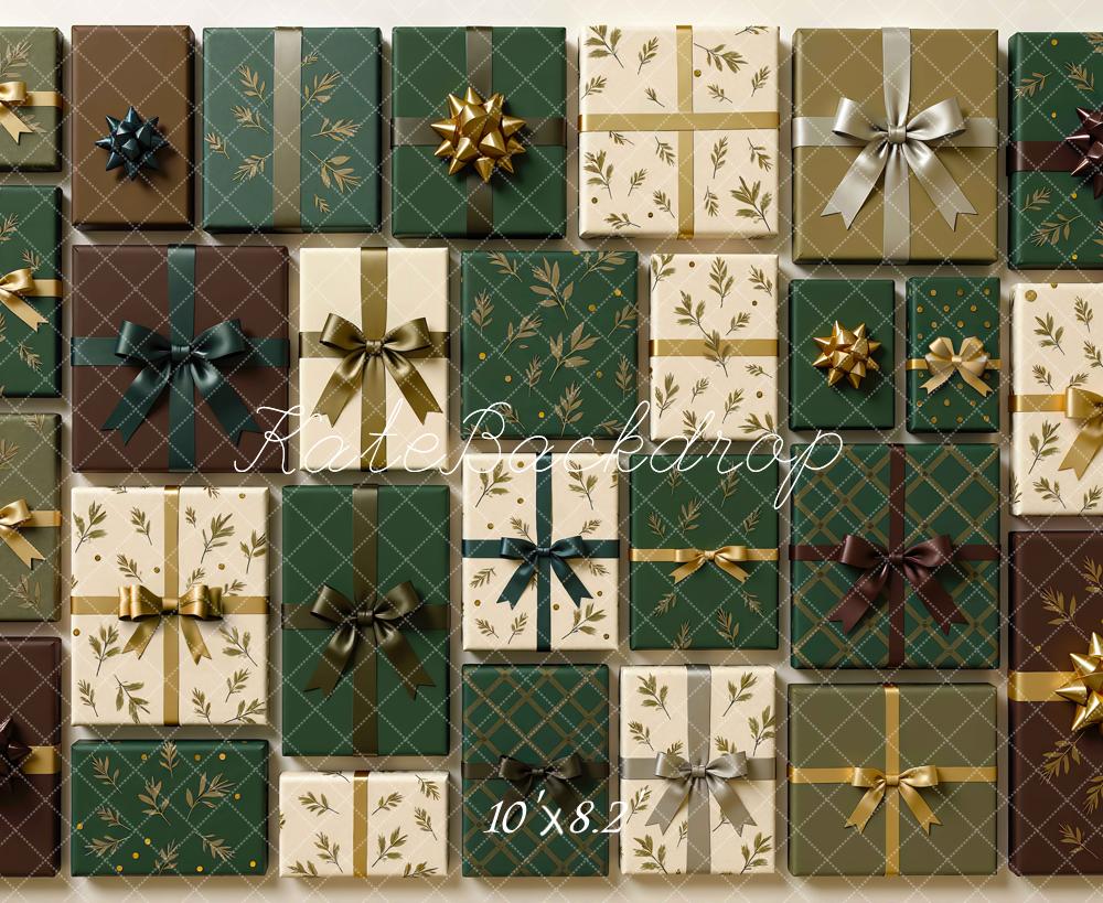 Kate Christmas Green Presents Wall Backdrop Designed by Mini MakeBelieve