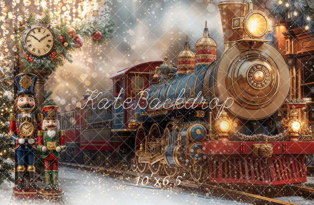 Kate Train Nutcracker Christmas Tree Fleece Backdrop Designed by Emetselch