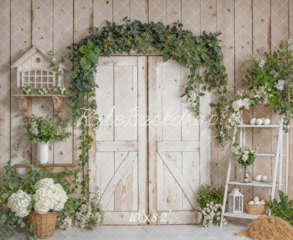 Kate Retro Door Spring Greenery Fleece Backdrop Designed by Emetselch
