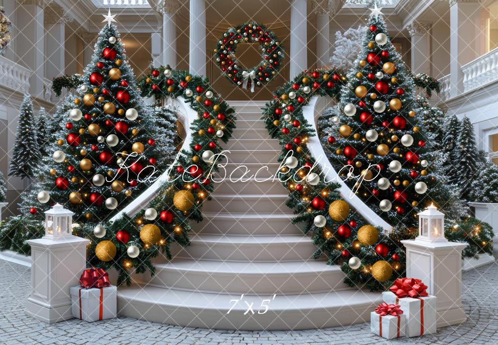 Kate Christmas Cascading Stairs Festive Backdrop Designed by Mini MakeBelieve - Kate Backdrop AU
