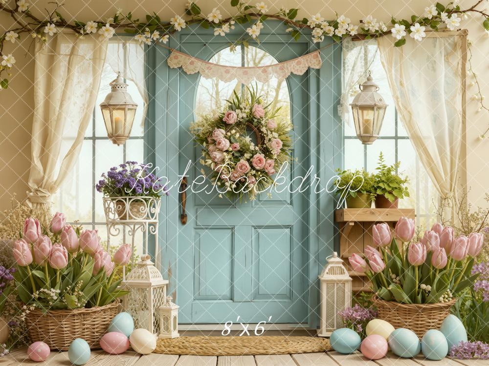 Kate Easter Bunny Eggs Door Fleece Backdrop Designed by Emetselch