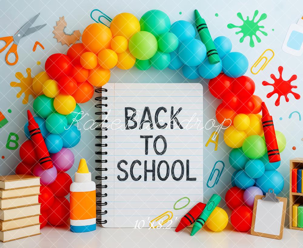 Kate Back To School Rainbow Balloons Stationery Backdrop Designed by Patty Roberts - Kate Backdrop AU