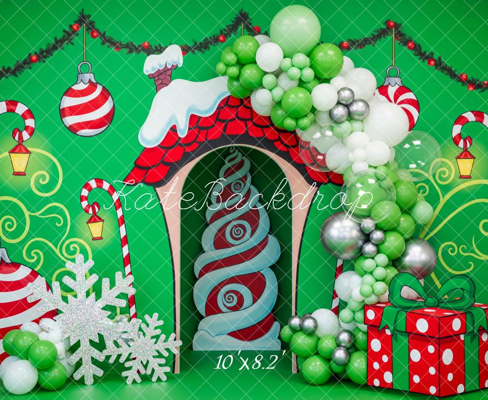 Kate Christmas Candy Cane Green Balloons Backdrop Designed by Patty Roberts