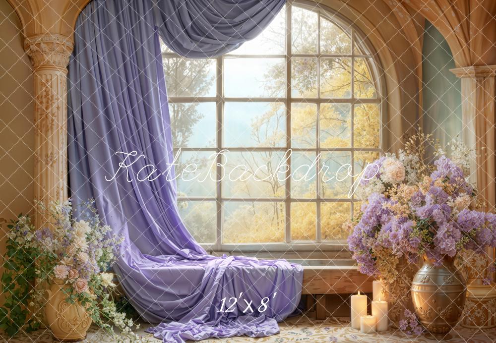 Kate Window Lavender Flowers Candles Fleece Backdrop Designed by Emetselch