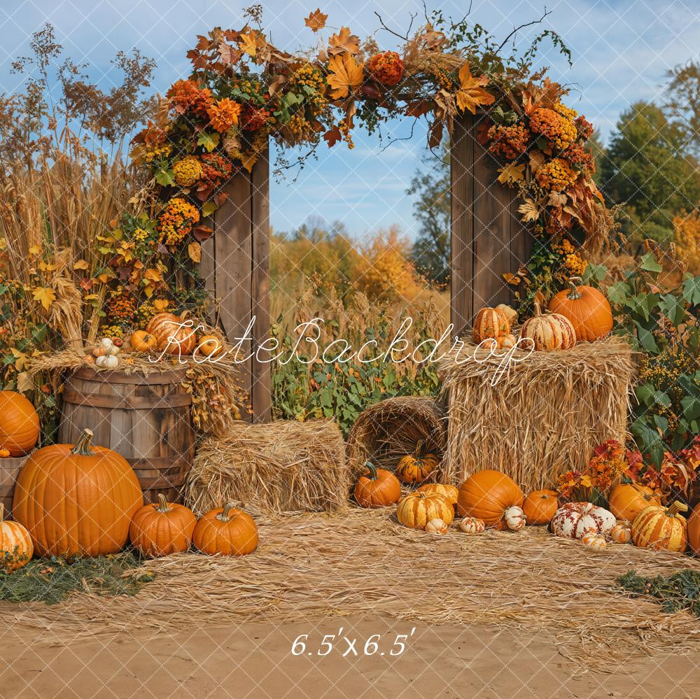 Kate Autumn Pumpkins Hay Backdrop Designed by Emetselch - Kate Backdrop AU