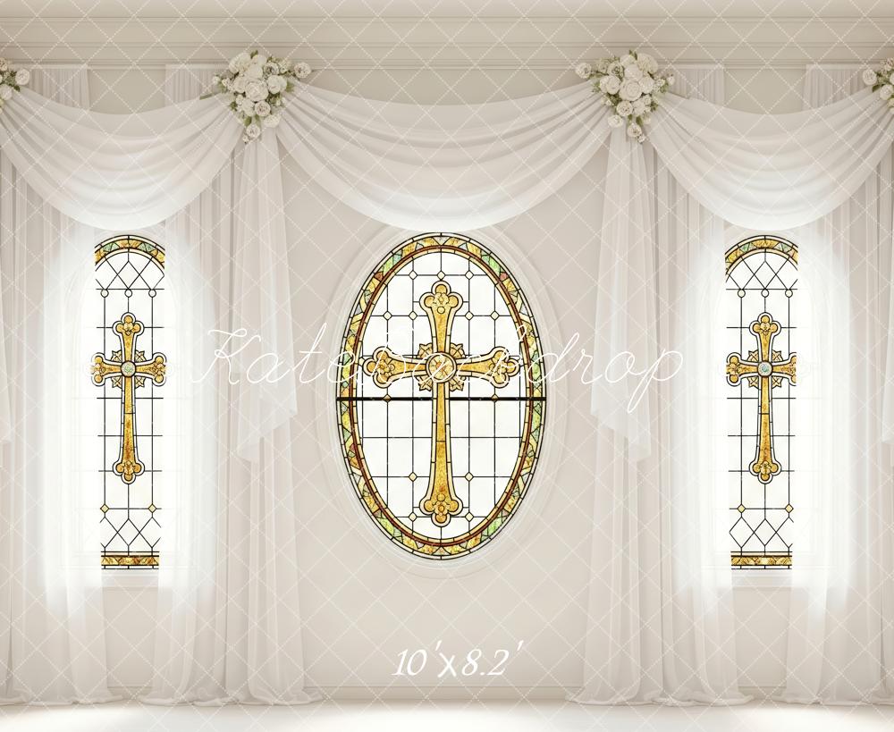 Kate Wedding Stained Glass Cross Fleece Backdrop Designed by Patty Roberts