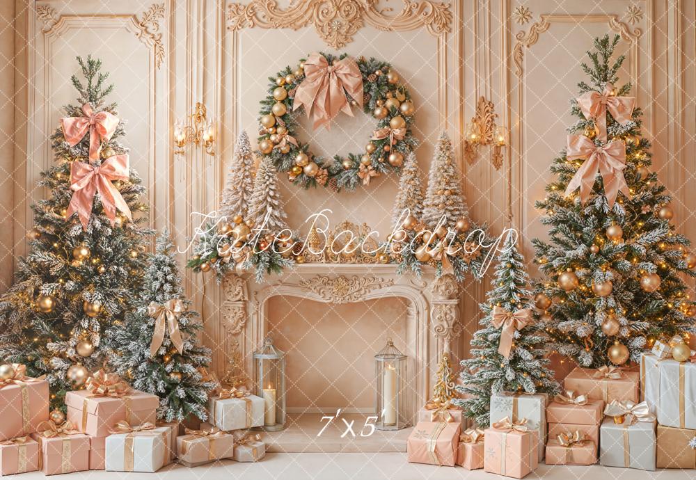 Kate Christmas Trees Wreath Fireplace Backdrop Designed by Emetselch - Kate Backdrop AU