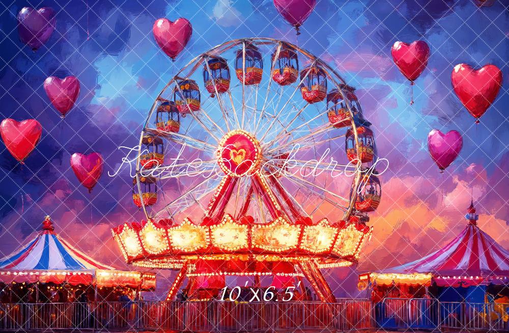 Kate Carnival Ferris Wheel Heart Balloons Fleece Backdrop Designed by Emetselch