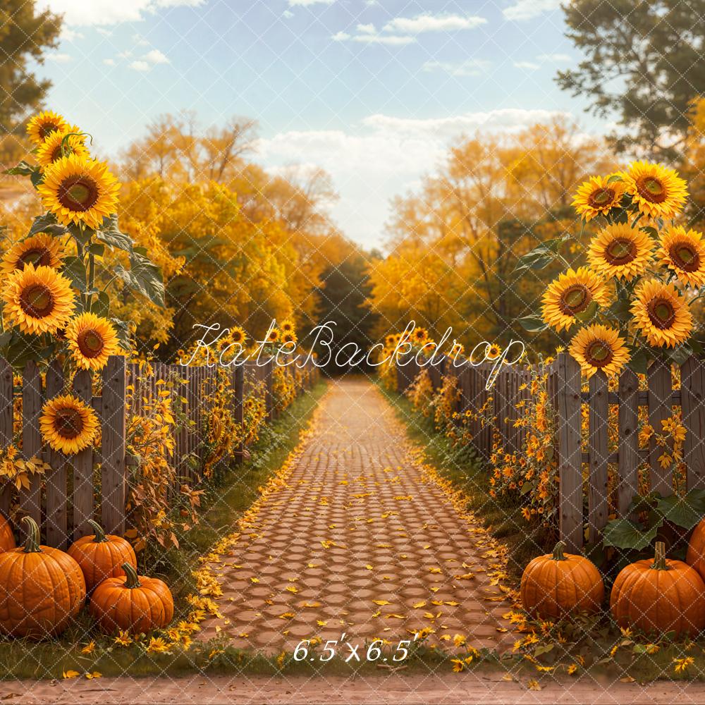 Kate Fall Sunflowers Cobblestone Pumpkins Backdrop Designed by Emetselch - Kate Backdrop AU