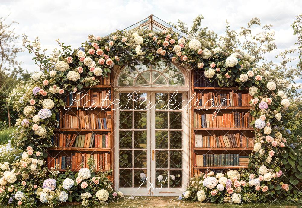 Kate Flower Bookshelves Glass Door Backdrop Designed by Emetselch