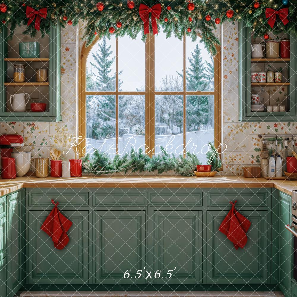 Kate Christmas Kitchen Window Garland Backdrop Designed by Emetselch - Kate Backdrop AU