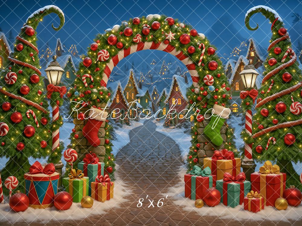 Kate Christmas Arch Candy Trees Presents Backdrop Designed by Ashley Paul