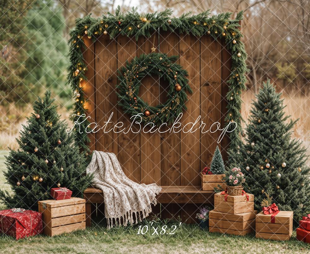 Kate Christmas Wooden Wall Wreath Presents Backdrop Designed by Emetselch