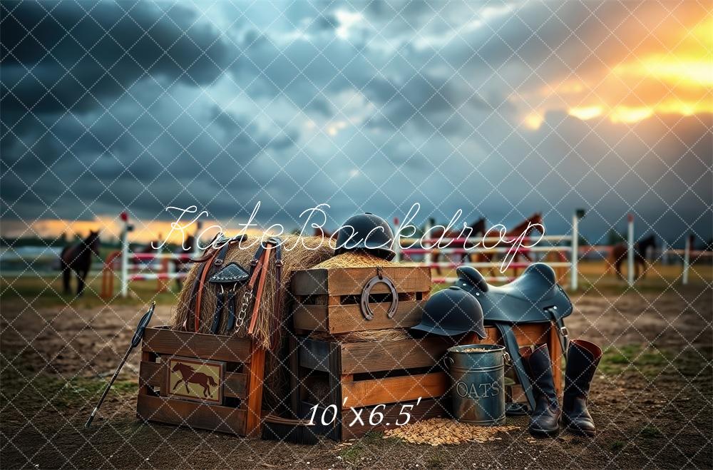 Kate Equestrian Tack Helmets Boots Backdrop Designed by Laura Bybee - Kate Backdrop AU