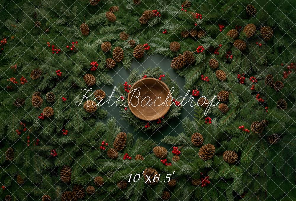 Kate Christmas Pinecones Red Berries Fleece Backdrop Designed by Chain