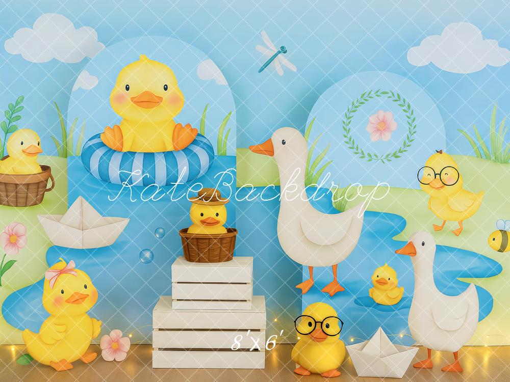 Kate Duck Family Pond Blue Backdrop Designed by Patty Roberts - Kate Backdrop AU