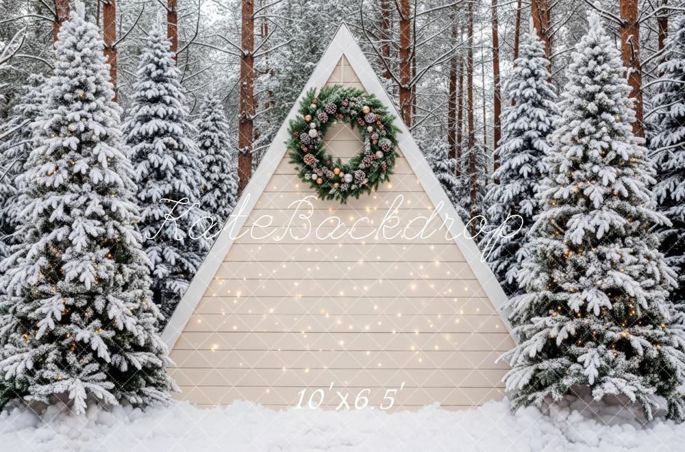Kate Christmas Snow Forest Cabin Wreath Backdrop Designed by Patty Roberts