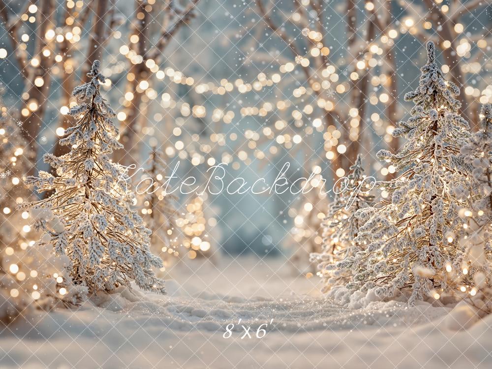 Lightning Deal Kate Christmas Snowy Forest Bokeh Lights Fleece Backdrop Designed by Emetselch