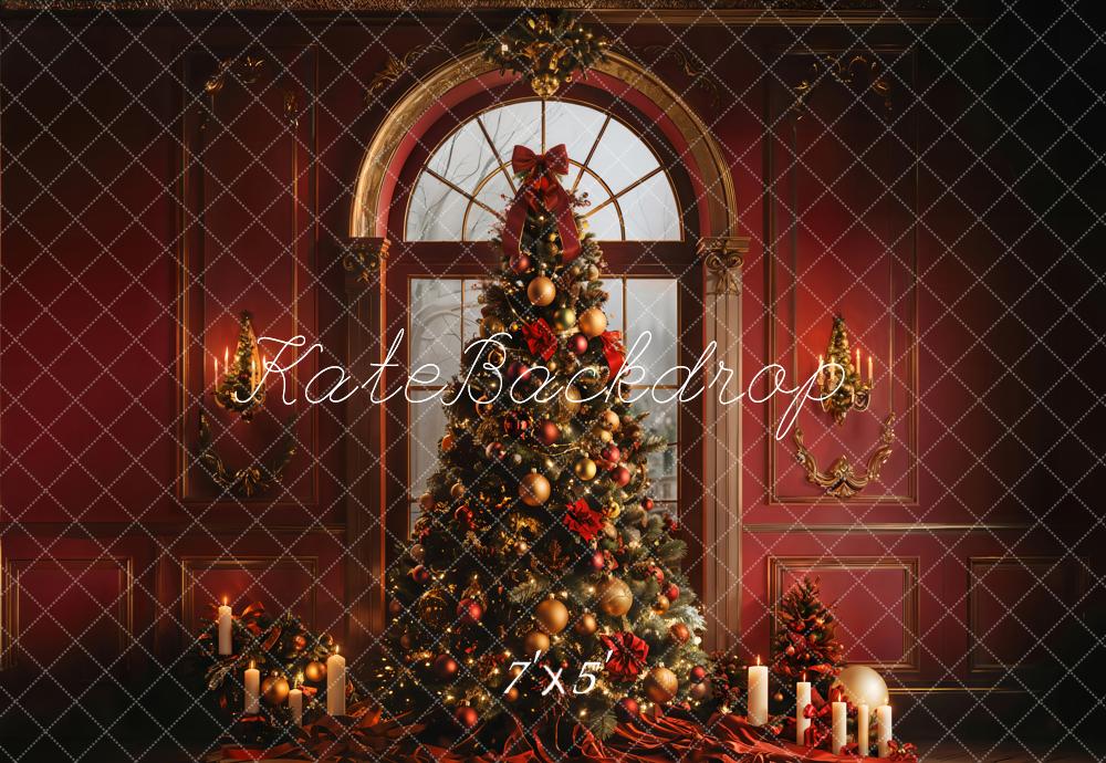 Kate Christmas Tree Red Wall Candlelight Backdrop Designed by Emetselch