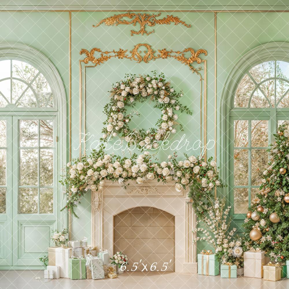 Kate Mint Fireplace Christmas Backdrop Designed by Emetselch - Kate Backdrop AU