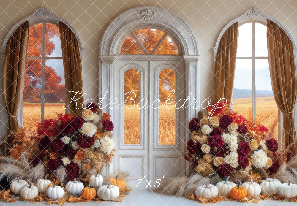 Kate Fall Pumpkins Arched Windows Backdrop Designed by Mini MakeBelieve - Kate Backdrop AU