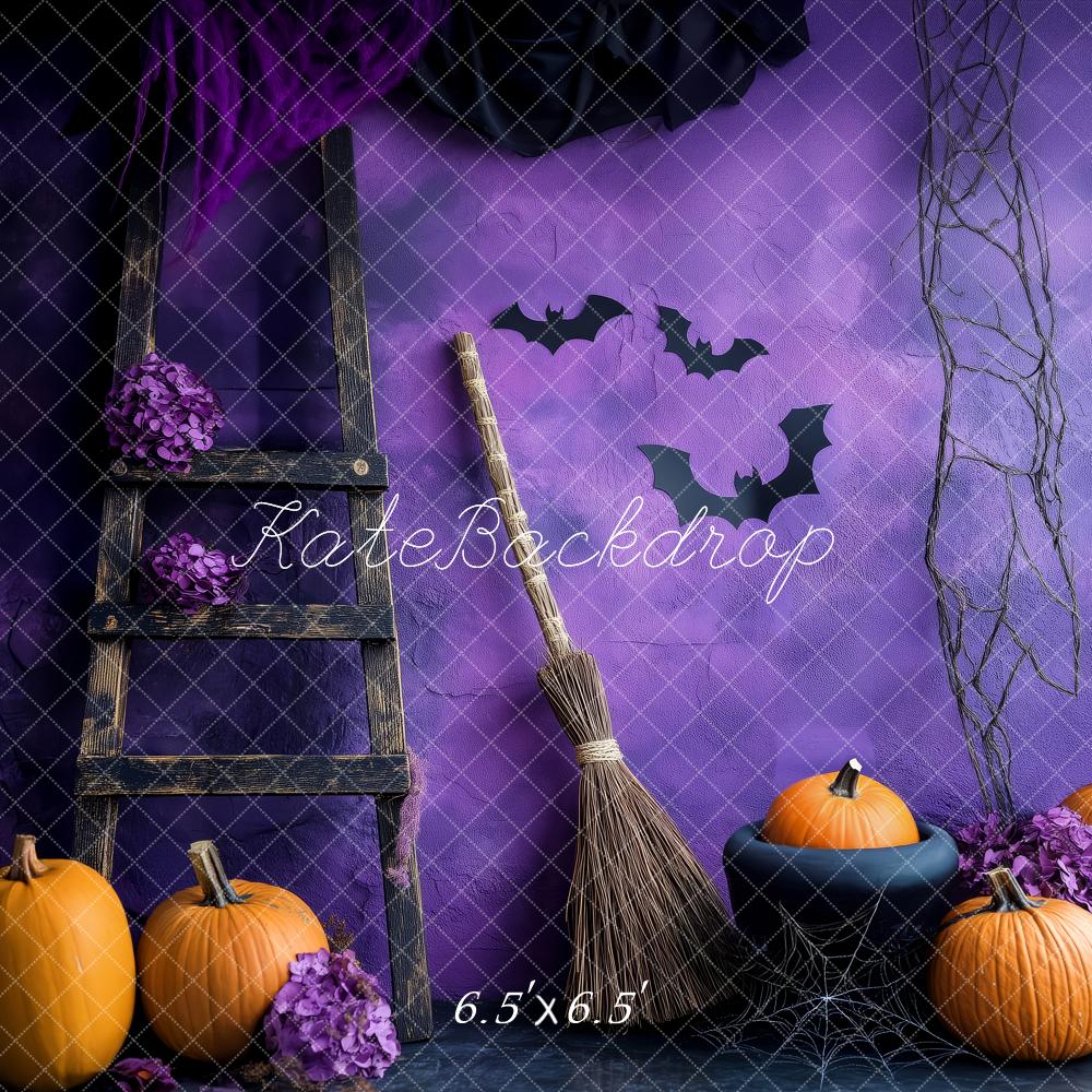 Kate Halloween Pumpkins Ladder Purple Backdrop Designed by Patty Roberts - Kate Backdrop AU