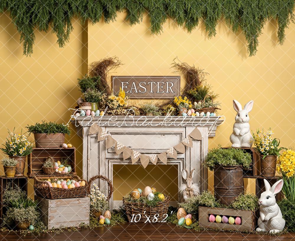 Kate Easter Bunny Eggs Fireplace Backdrop Designed by Emetselch