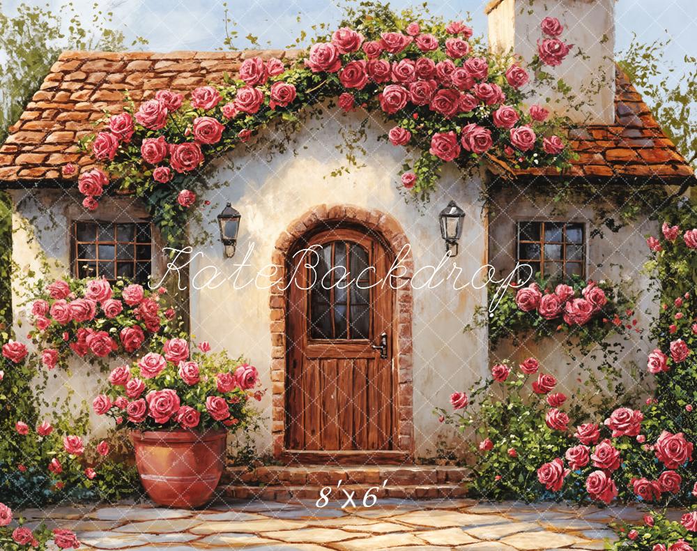 Kate Cottage Roses House Fleece Backdrop Designed by Emetselch