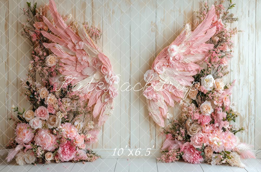 Kate Pink Angel Wings Flowers Backdrop Designed by Patty Roberts - Kate Backdrop AU