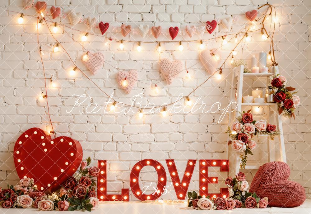 Kate Valentine LOVE Sign Roses Brick Wall Backdrop Designed by Emetselch