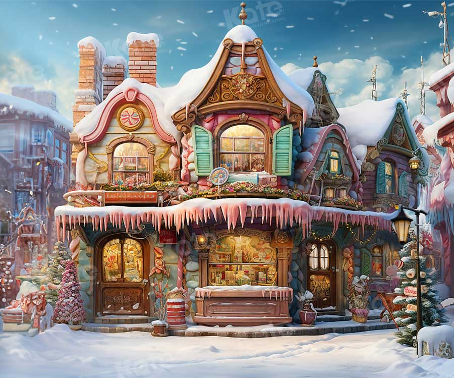 Kate Christmas Snowy Candy House Village Backdrop Designed by Emetselch - Kate Backdrop AU