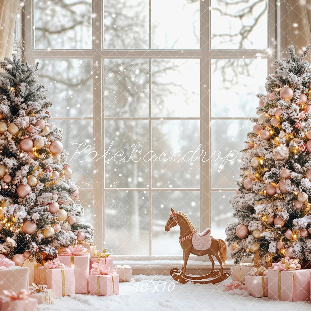 Kate Christmas Snowy Trees Rocking Horse Backdrop Designed by Patty Roberts