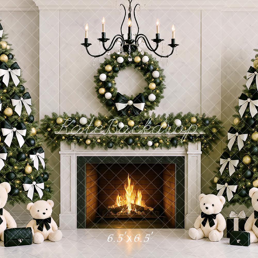 Kate Christmas Fireplace Tree Wreath Backdrop Designed by Ashley Paul - Kate Backdrop AU
