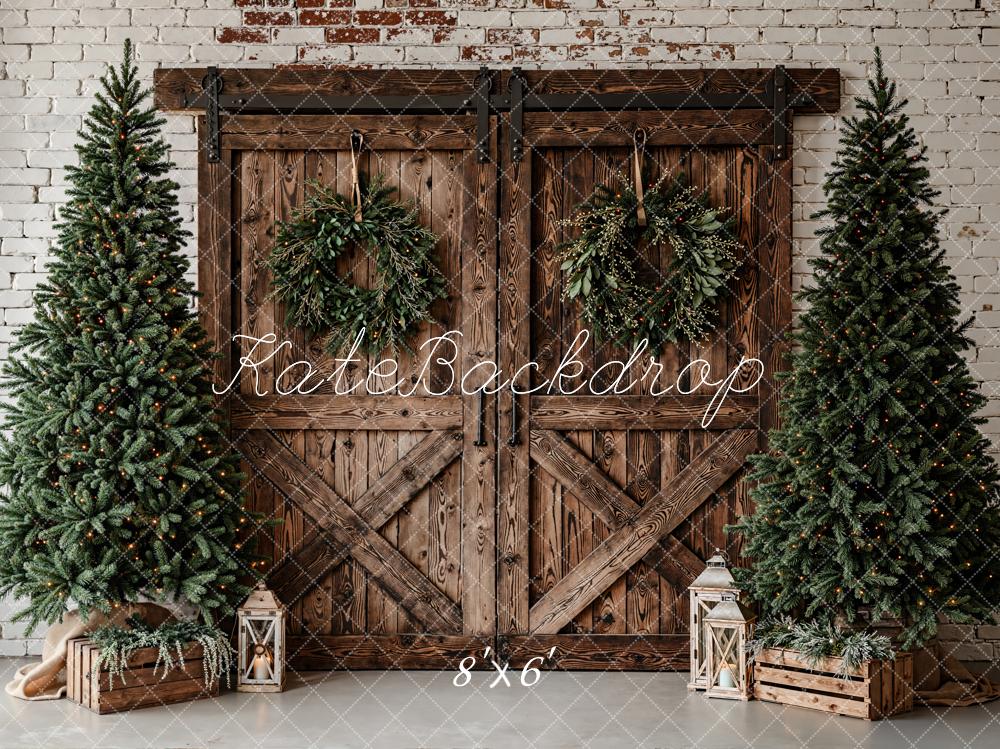 Kate Christmas Barn Doors Fleece Backdrop Designed by Emetselch