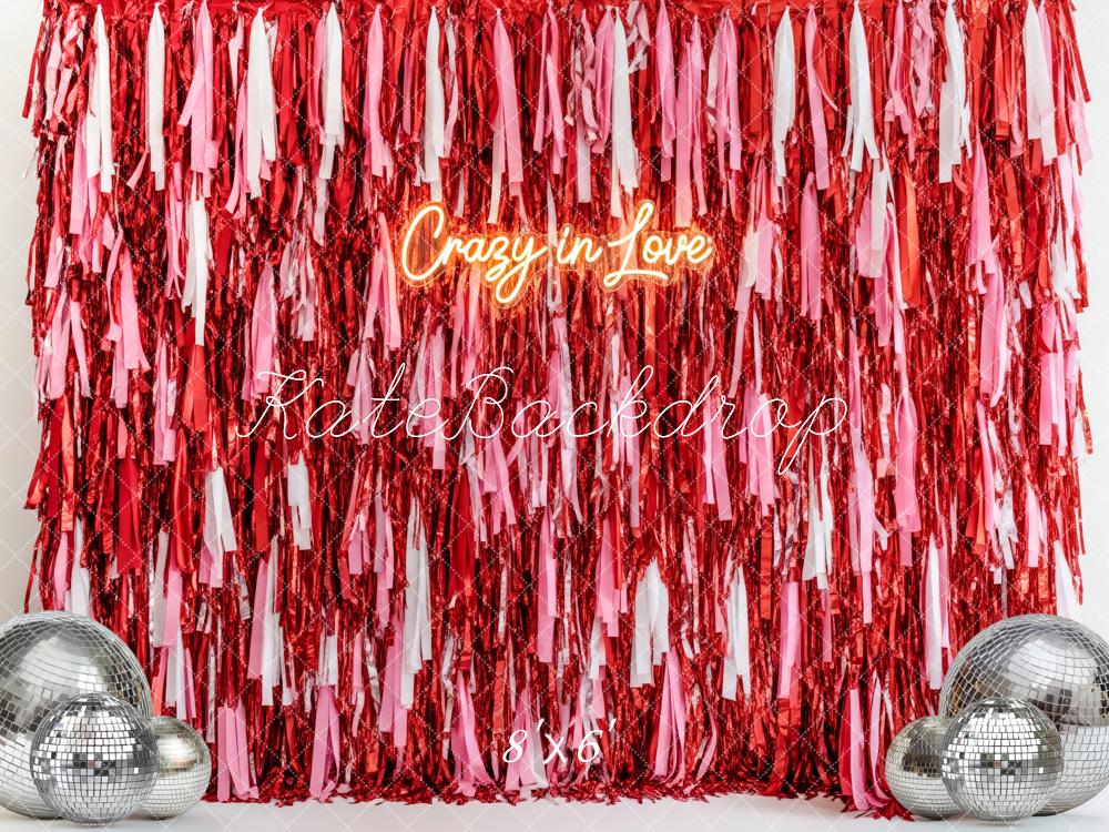 Kate Red Pink Tinsel Streamers Disco Balls Backdrop Designed by Patty Roberts