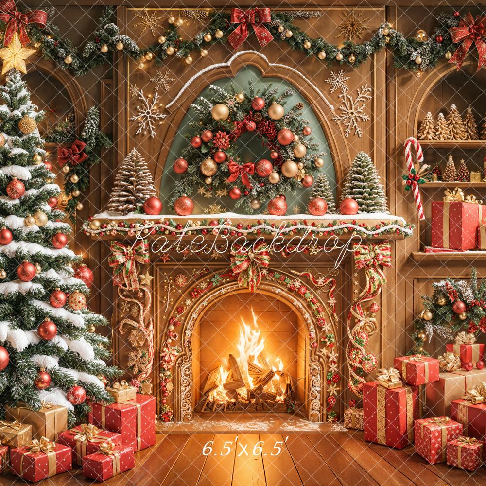 Kate Christmas Fireplace Tree Gift Boxes Backdrop Designed by Emetselch