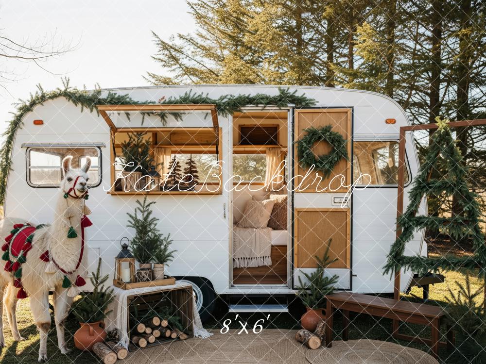 Kate Christmas Caravan Llama Greenery Backdrop Designed by Patty Roberts