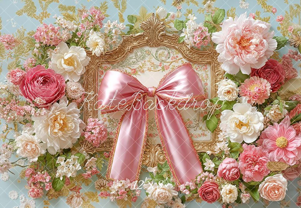 Kate Flower Pink Bow Fleece Backdrop Designed by Emetselch