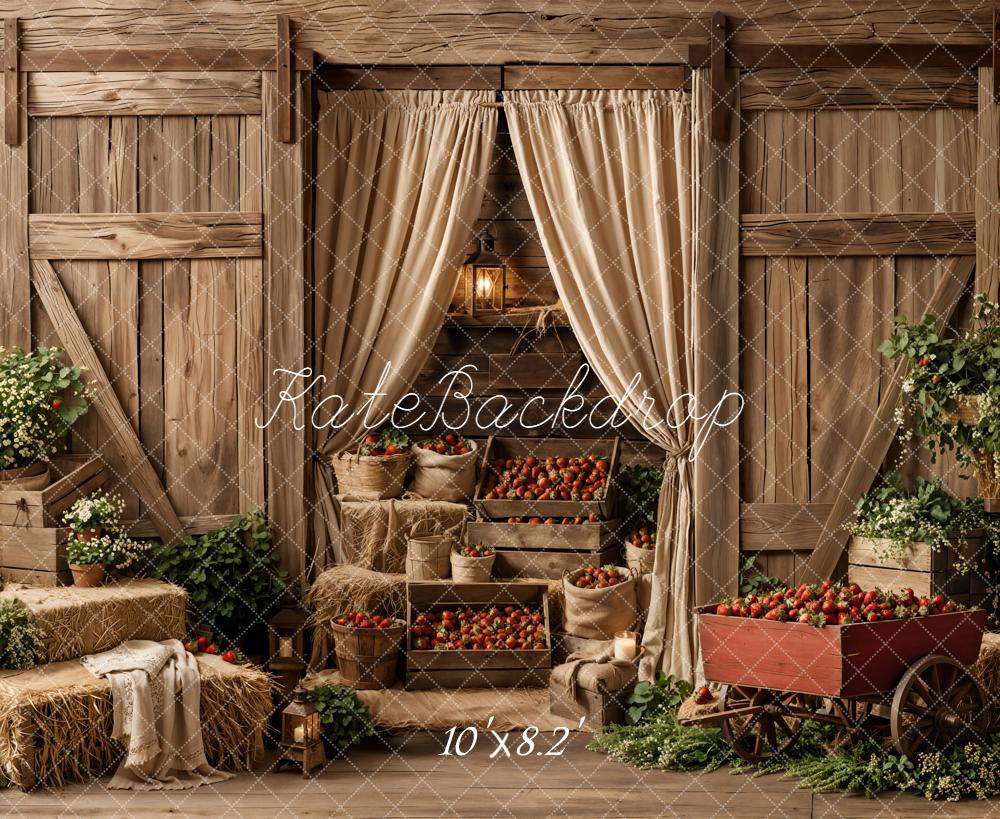 Kate Barn Wood Strawberries Fleece Backdrop Designed by Emetselch