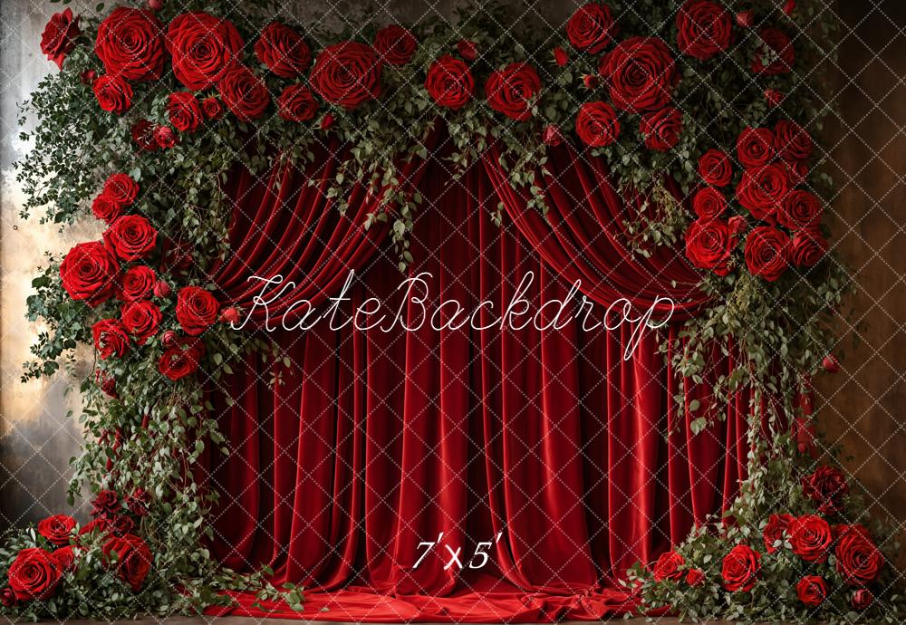 Kate Red Roses Draped Curtains Backdrop Designed by Emetselch
