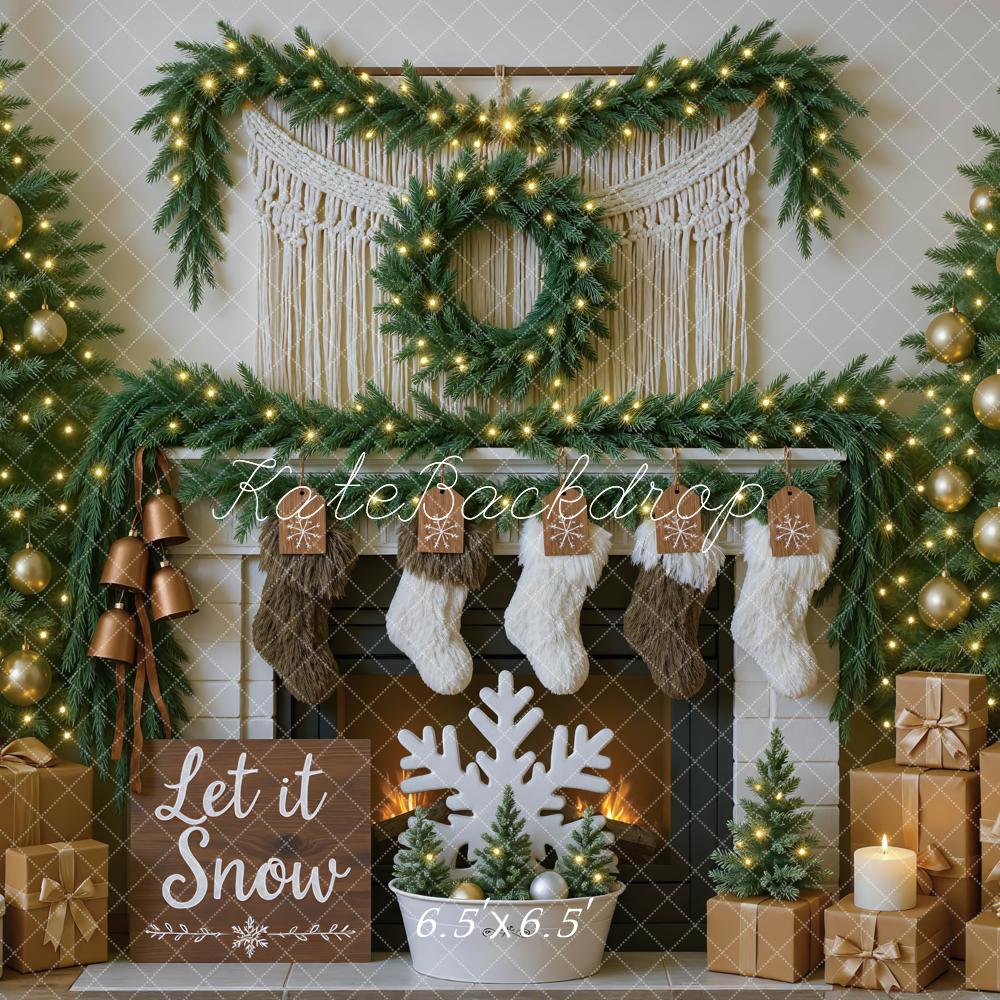 Kate Christmas Fireplace Stockings Gifts Backdrop Designed by Mini MakeBelieve