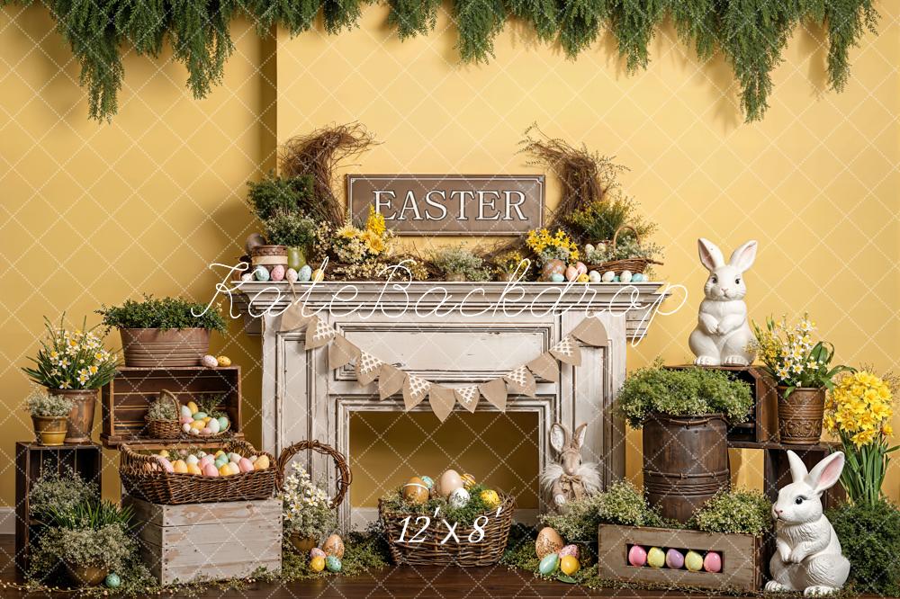 Kate Easter Bunny Eggs Fireplace Backdrop Designed by Emetselch