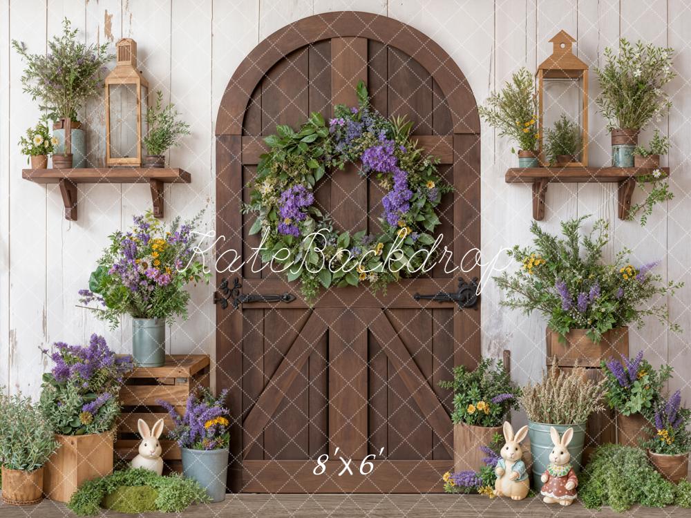 Kate Easter Bunny Wooden Door Flowers Backdrop Designed by Chain