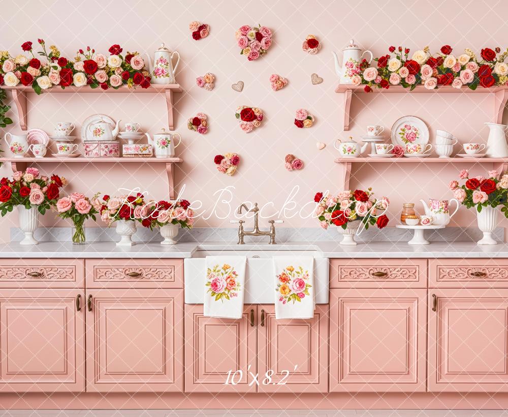 Kate Pink Valentine's Day Kitchen Cabinets Fleece Backdrop Designed by Patty Roberts