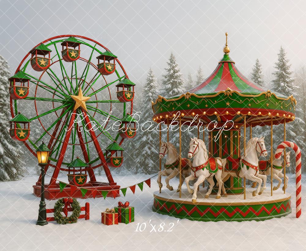 Kate Christmas Carousel Ferris Wheel Backdrop Designed by Ashley Paul - Kate Backdrop AU