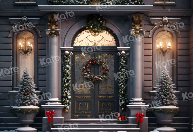 Kate Christmas Mansion Door Wreath Garland Backdrop Designed by Emetselch - Kate Backdrop AU