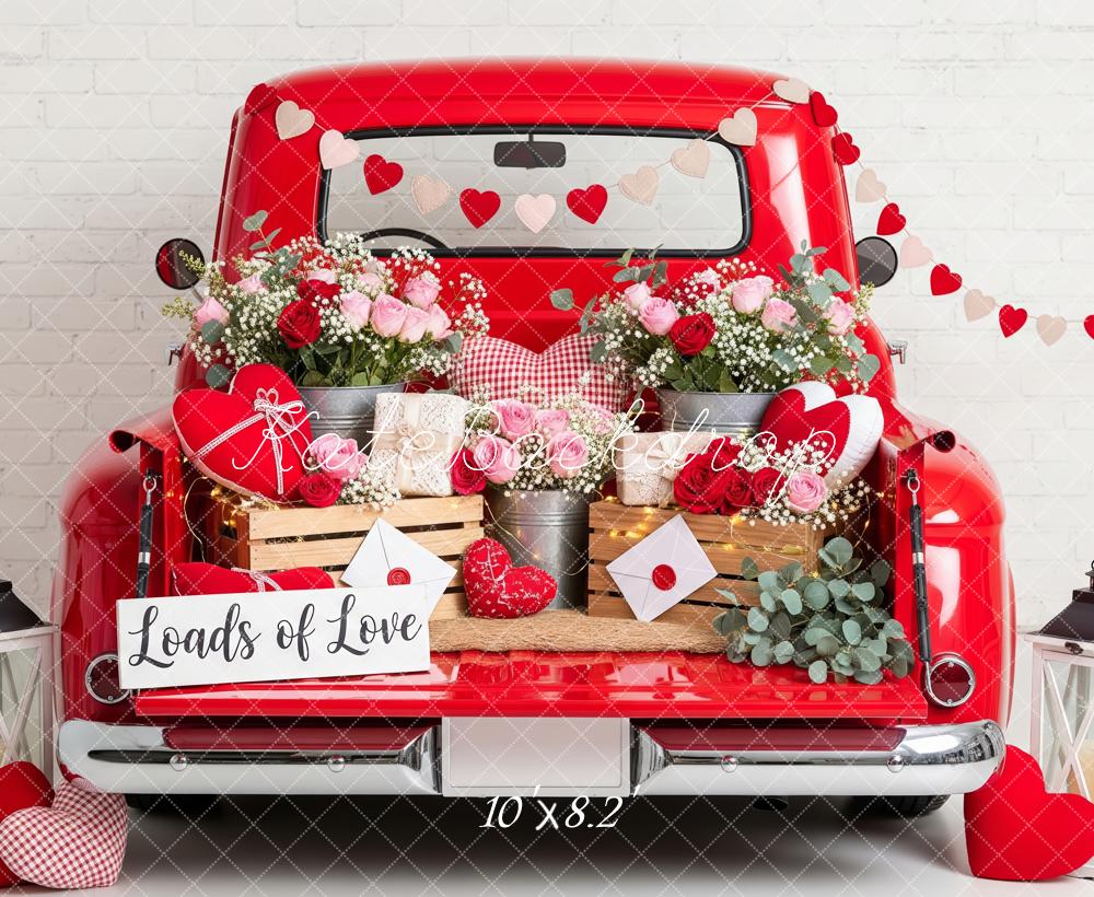 Kate Truck Flowers Hearts Valentines Fleece Backdrop Designed by Patty Roberts